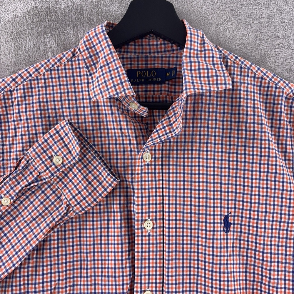 Polo Ralph Lauren Gingham Button Down Shirt Mens Size Medium White Orange Plaid
